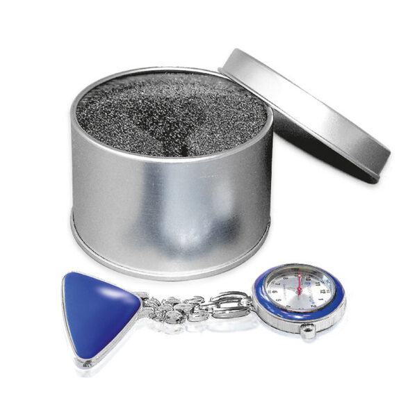 Verpleeghorloge blauw/zilver in metalen box